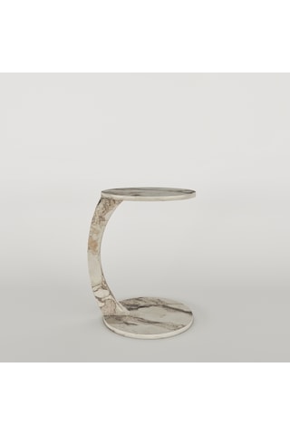 İntergo Tekerlekli C Yan Sehpa Beyaz Mermer