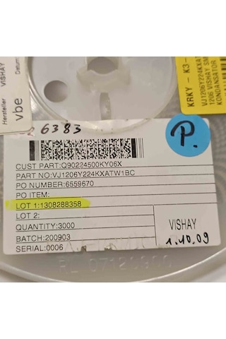 Vj1206y224kxatw1bc 220nf 50v 1206 Smd Seramik Kondansatör 200 Adet
