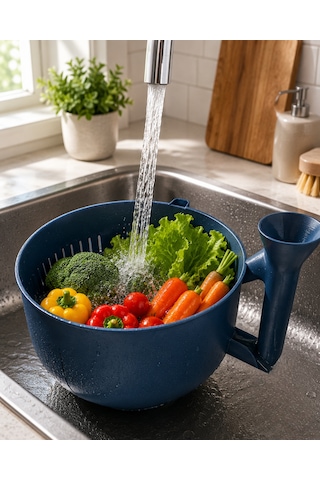 Mutfak İçin Sebze Meyve Yıkama Kabı Kolay Süzgeç Sistemi Çok Renkli
