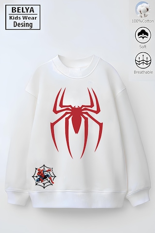 Belyakidswear Tam Kalıp Oversize Erkek Çocuk Pamuğa Pamuk 3 İplik Kumaş Man1 Karakter Tasarım Sweatshirt Beyaz