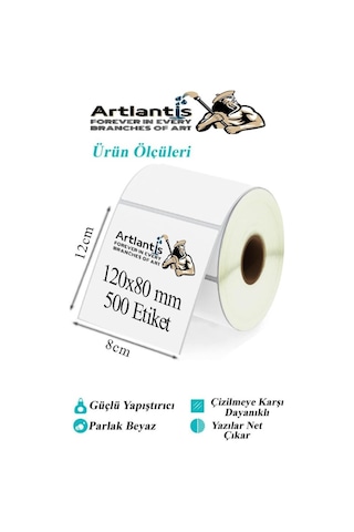 120x80 Mm Barkod Etiketi Yapışkanlı 1 Adet Rulo Etiket Termal Barkot Terazi Etiketi 500 Lü Barkod Yazıcılara Uyumludur 1 Adet