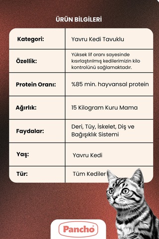 Pancho Tavuklu Yavru Kedi Maması 15 KG