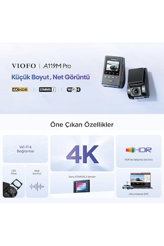 A119m Pro 4k Hdr Sony Starvıs 2 Sensörlü Wi-fi 6 Gps'li Araç Kamerası