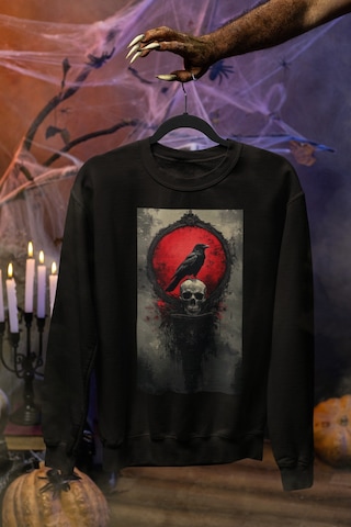 Magors Stil-x Halloween - Cadılar Bayramı Baskılı Unısex Sweatshırt, 3 İplik Şardonlu Siyah-1