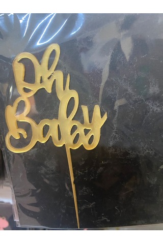 Premium Organizasyon Kutlama Detayı Bebek Partisi Oh Baby Gold Pleksi Pasta Üzeri Süs Altın