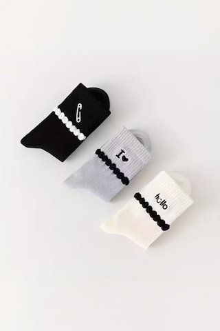 Hitit Socks Kadın 5 Çift Premium Kalite Şerit Kabartmalı Ataç Hello Love ... Çok Renkli