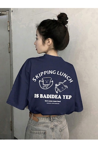 Noıssey Karikatür Ve Grafik Tasarım Oversize T-shirt Cartoon/letter Serisi Kod362 Lacivert