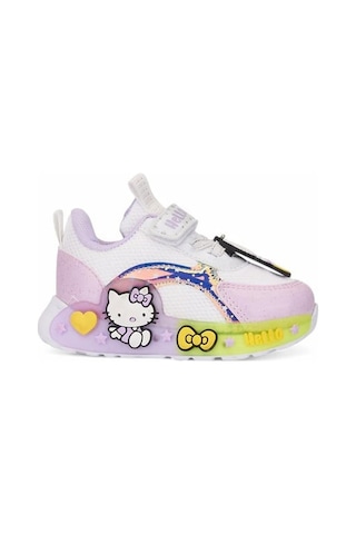 Günlük Kız Çocuk Spor Ayakkabı Hello Kitty Simli Süs Detay Işıklı Taban Lastik Bağcık Sneaker 120 Beyaz - Lila Simli