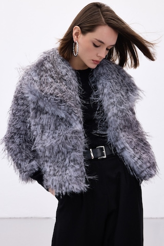 Sateen Leopar Desenli Kürk - Gri-136711 Gri