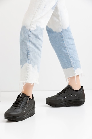 Kadın Siyah Spor Ayakkabı 6 Cm Yüksek Rahat Taban Sneaker X300 Siyah