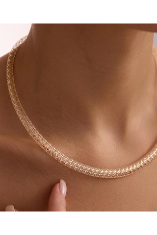 Bayar Gold 14 Ayar İtalyan Şeffaf Beyaz Çizgili Kolye Sarı Altın