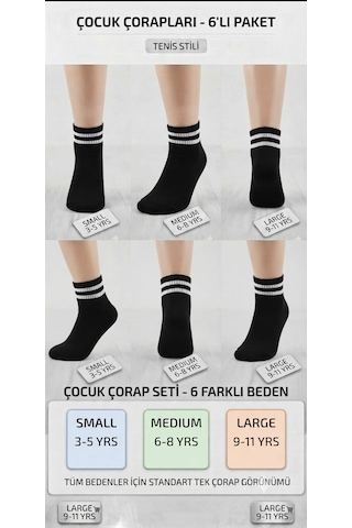 Km Collections 6'lı Çocuk Tenis Çorabı Siyah