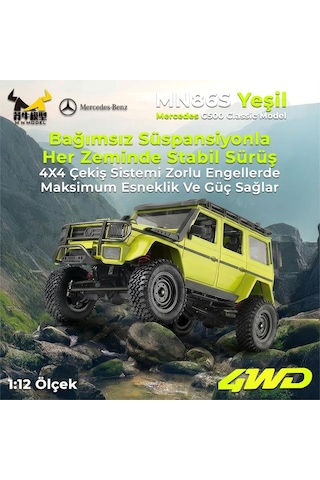 Mn Model Mn86s 1/12 G-wagon Mercedes G500 4wd Rc Model Rock Crawler Offroad Uzaktan Kumandalı Araba Truck Rtr Yeşil+dahili Işık Seti Mn-86s