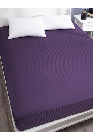 Çarşaf Stripe Saten Düz Lastikli Geniş Ölçü Lacivert