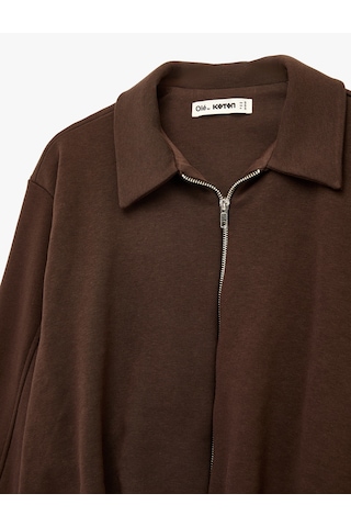 Koton Rahat Kalıp Uzun Kollu Polo Yaka Fermuarlı Sweatshirt Kahverengi 6sal10330ık Kahve