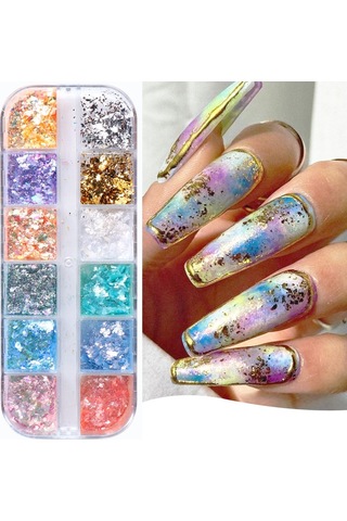 Tırnak Süsleme Yüki İnce Folyo Glitter Pulları Renkli Nail Art