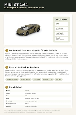 Mini Gt 1/64 Lamborghini Revuelto Verde Gea Matte Diecast Koleksiyon Model