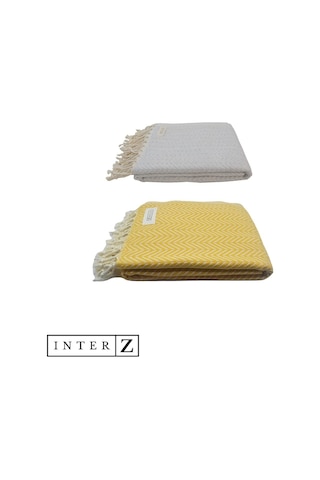 INTERZ 2'li Set Peştemal Plaj Havlusu , %100 Pamuk, Sarı - Gri