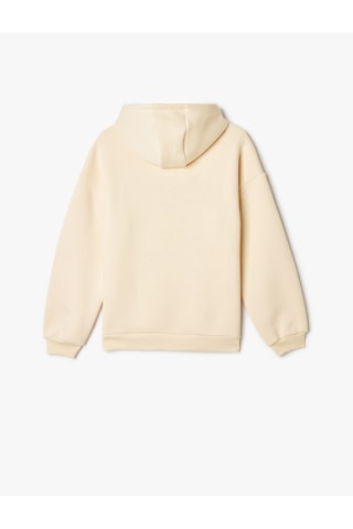 Koton Kapşonlu Sweatshirt Şehir Temalı Baskı Detaylı Uzun Kollu Şardonlu Bej 5wkg10039ak Ekru