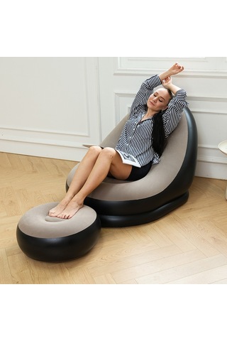 Açık Hava Şişme Lazım Koltuk Ayaklı Set Katlanır Peluş Pvc Salon Şezlong Seti Makaron Tozu 116 98 83cm 1.8kg Pembe