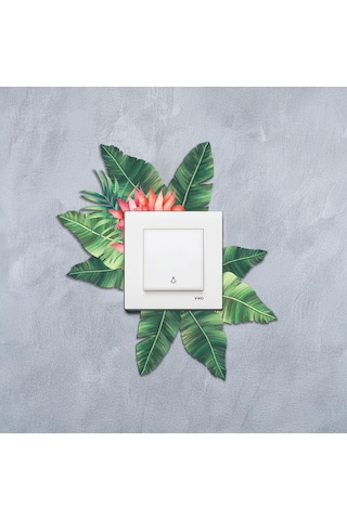 Cajuart Dekoratif Yeşil Çiçek Desenli Ahşap Priz Anahtar Sticker Dekor