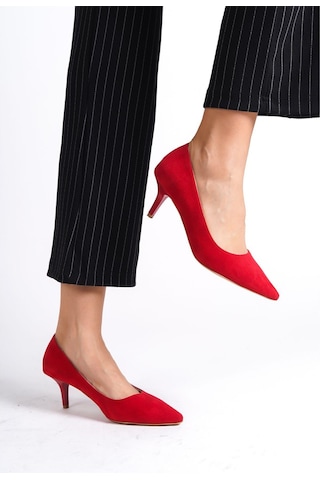 Mubiano Hakiki Deri Mbhrns977-kr Kadın Süet İnce 6 Cm Topuklu Kırmızı Stiletto & Topuklu Ayakkabı Kırmızı