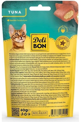 Delibon Crunchy İçi Dolgulu Bisküvi Tunalı Kedi Ödülü 60 G