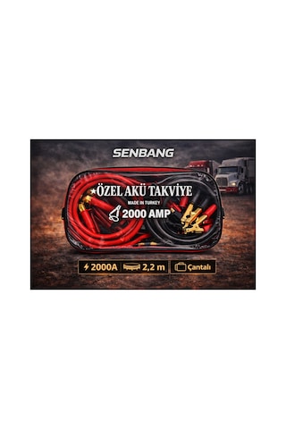Senbang 2000a Akü Takviye Kablosu 2,2 Metre Çantalı, Güçlü Kıskaçlı, Kamyon/tır İçin Marş Kablosu