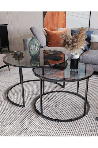 Dekoport Milas Orta Sehpa - Füme Cam Siyah