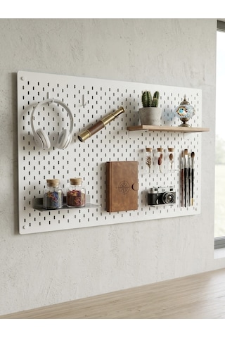 Ikea Skadis Uyumlu Beyaz Delikli Pano Duvar Organizeri Farklı Ebatlar 36 x 56 CM