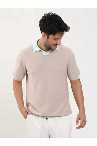 Dufy Bej Erkek Slim Fit Düz Polo Yaka Kazak - 104586-bej Bej