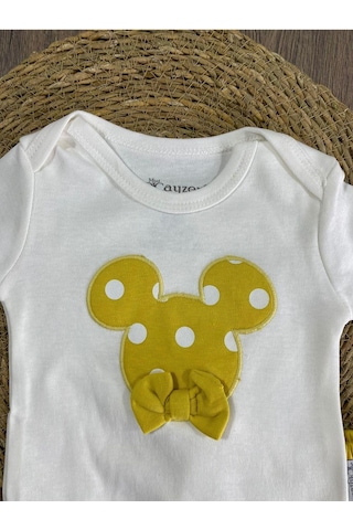 Bebicix Puantiyeli Fiyonklu Bereli Alttan Çıtçıtlı Kız Bebek Takım Sarı