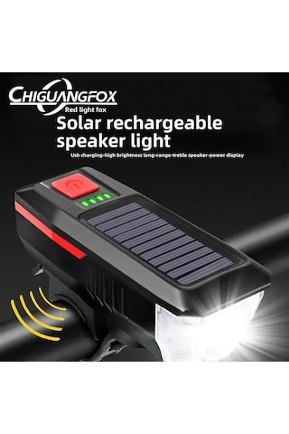 Mufunye Yeşil Güneş Enerjili Şarjlı Farenin, Yüksek Lümenli Işık Ve Güç Göstergeli, Gece Sürüşü İçin Yüksek Tizli Hoparlör Lambası Yeşil