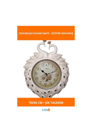 Tavuskuşu Tasarımlı Şık Duvar Saati 70x50 Cm Çok Renkli