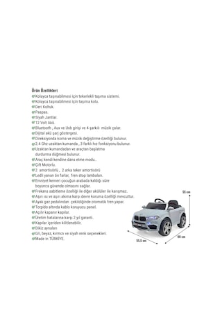 Blade Gt 12v Uzaktan Kumandalı Bluetooth Ve Usb Destekli Led Farlı Emniyet Kemerli Çocuk Akülü Araba Gri