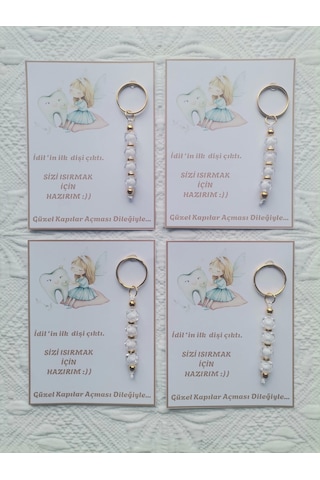 24 Adet Kişiye Özel İlk Dişim Çıktı,diş Mevlidi, Diş Buğdayı Dağıtmalık Beyaz Anahtarlık Hediyelik