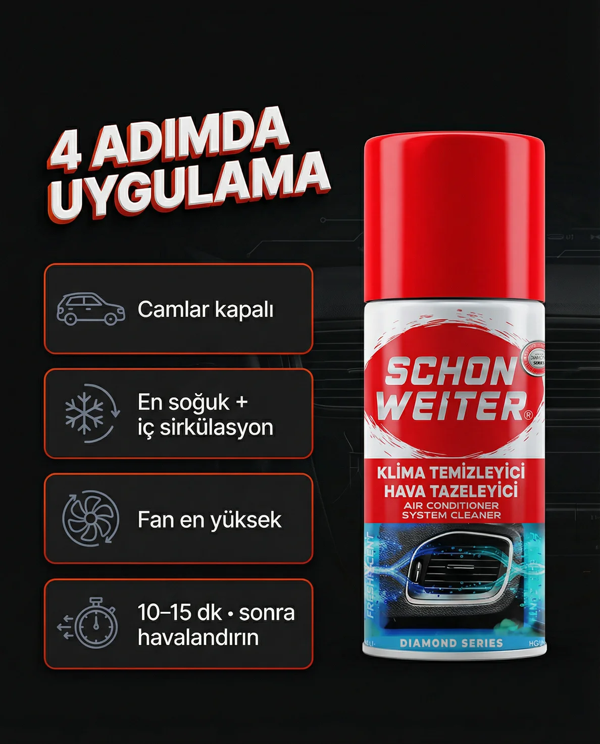 Araç Oto Klima Bombası Kırmızı Aerosol Sprey 200 Ml