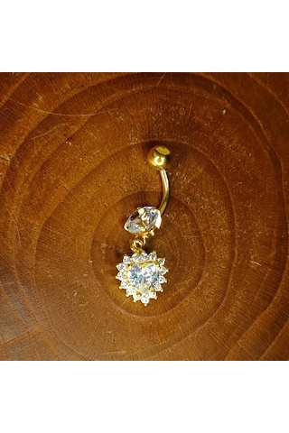 Aya Tasarım Gold Renk Kalpli Göbek Piercing Altın