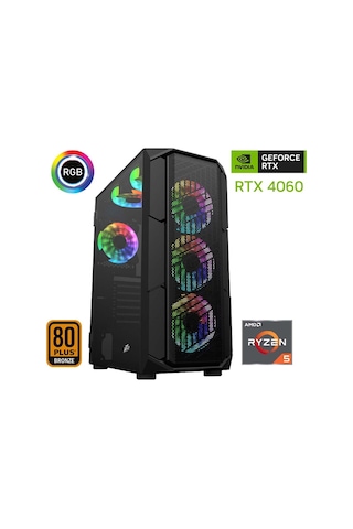Xaser XSR478 R5-5600 16 GB 512 GB M.2 NVMe SSD 8 GB RTX4060 27" Free Dos Masaüstü Oyuncu Bilgisayarı