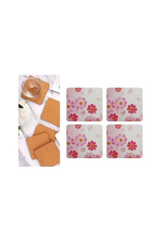 Ahşap Bardak Altlığı 4 Adet Çiçek Desen 49x9cm Çok Renkli