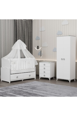 Elegant Yıldız 2 Bebek Odası Takımı Yatak Uykuseti - Gri Beyaz