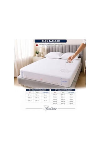 Vionel Home%100 Pamuk Full Kenar Fitted Sıvı Geçirmez Tek Çift Kişilik Bebek Yatak Koruyucu Çarşaf Alez 180x200 Açık Antrasit
