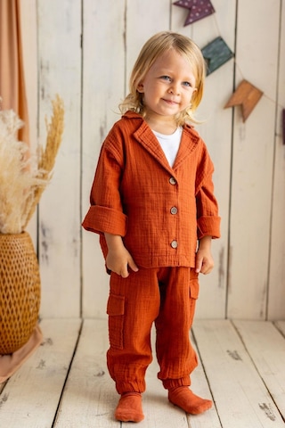 Oliventhekid Müslin Kumaş Kiremit Renk Kargo Pantolon Kiremit Kiremit