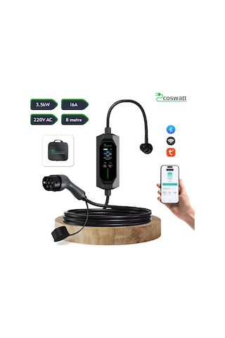 Coswatt Taşınabilir EV Şarj Cihazı CS-P1-16A / 3.5kW / 8m / Türkçe / 220V AC / Tip-2 / 2x16A Ev Tipi Fiş / Çanta