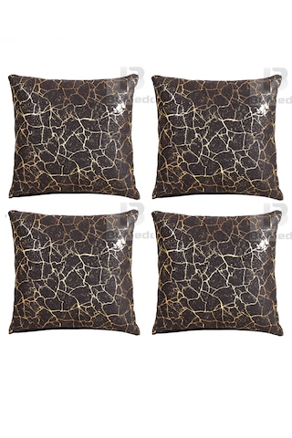 Soho Kumaş Altın Varak Desenli Dekoratif 4'lü Kırlent Yastık Kılıfı Seti - 42 x 42 CM Siyah - Altın