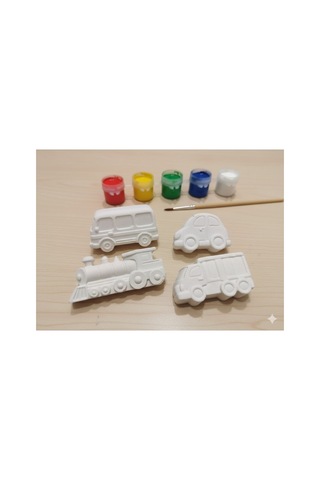 Taş Tozu Boyama Seti- Mini Taşıtlar - 4'lü Set + 6 Ana Renk Boya+