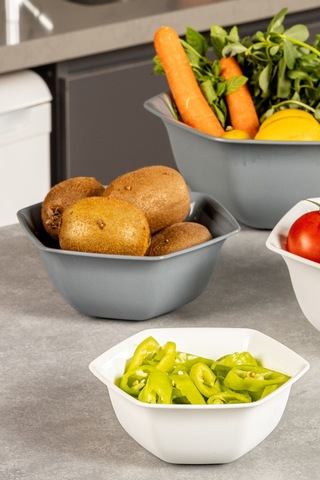 Vienev 4lü Altıgen Kase Seti Beyaz-antrasit