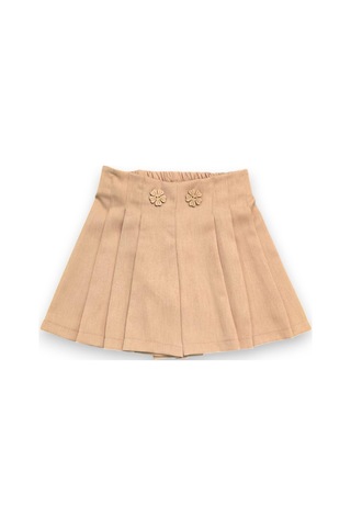 Yakası Dantelli Kız Çocuk Şort Etekli Takım Kahverengi