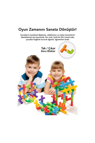 72 Parça Oyun Yapı Blokları - Renkli Tekerlekli Boru Blokları Eğitici Öğretici Oyuncak