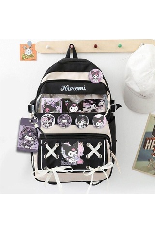 Yeni Stil Çizgi Film Sevimli Öğrenci Ders Çantası Kadın Çantası Siyah